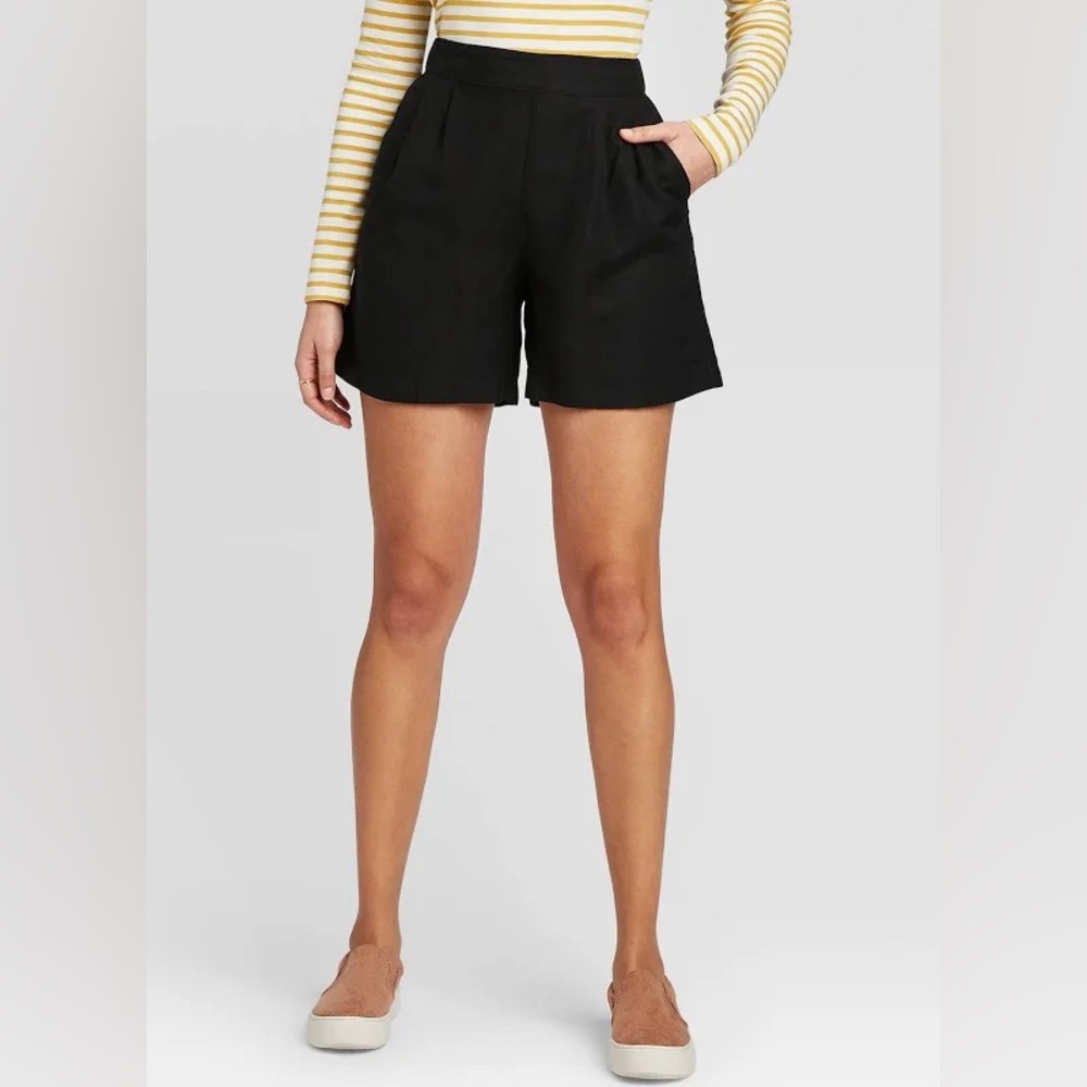 Target Ladies A New Day Linen Blend Elastic Pull On Shorts (Black, XXL)